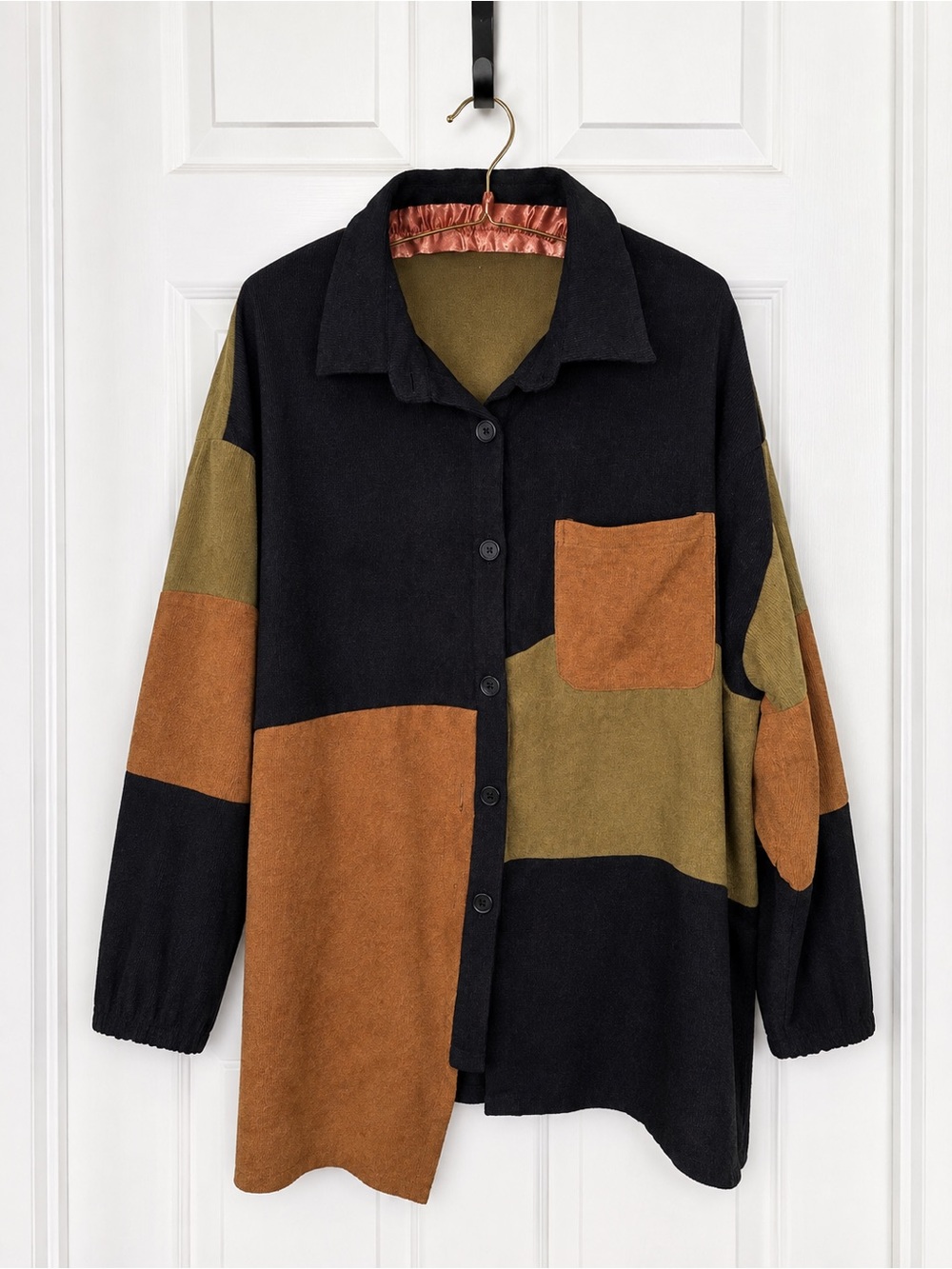 SHEIN patchwork asymmetrical cardigan, approx. 32” long at the longest point.